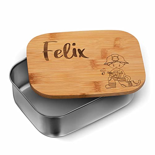 CHRISCK design Brotdose Edelstahl Kinder mit Namen Text - nachhaltige Brotzeitbox Junge - Lunchbox Feuerwehr Mann Kindergarten Kita Schule - Butterbrotdose Lunch Box Kids Metall