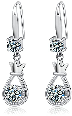 Bishilin Ohrschmuck Ohrringe Hängend Damen, Ohrhänger Versilbert Krone mit Weiß Zirkonia Ohrringe Silber für Charms