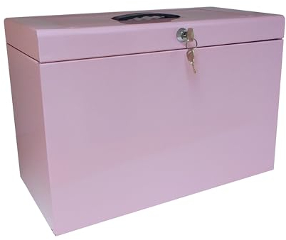 Cathedral Products A4+ (Foolscap) Steel File Box with Starter Pack of 5 Suspension Files - Pastel Pink