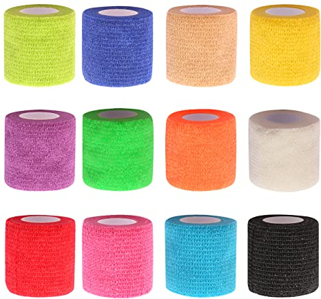 Tigratigro Bandage Autoadhésif 5cm x 4,5m, 12 Rouleaux Elastique Cohésifs Sport Bande pour Les Humains Et Les Animaux, Pour Mains, Pieds Genoux