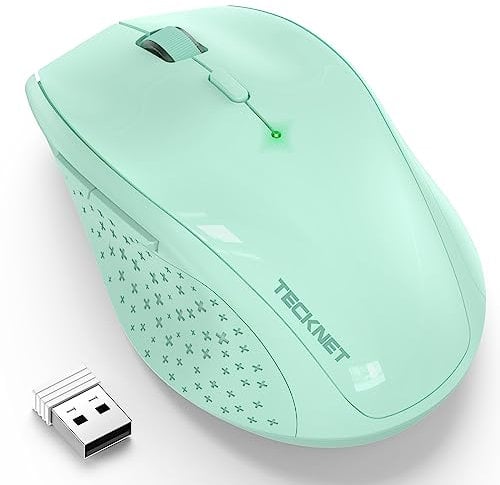 TECKNET 2.4G Wireless Mouse for Laptop, 4800 DPI Optical Computer Mouse with 6 Adjustable Levels, 30 Months Long Battery Life Cordless USB Silent Mouse for Notebook, PC, Office Home Work (Green)