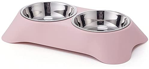 Arightmu Double Non-Slip Dog Pet Bowl Double Stainless Steel Food and Water Bowls for Dogs and Cats Raised Puppy Food and Water Bowls Non-Slip Pet Bowl (Pink-Small)