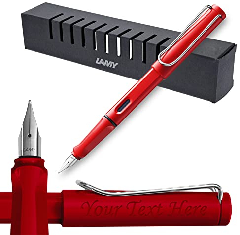 Lamy Füllfederhalter mit Gravur, Safari-Rot, tolles Geschenk für Schule oder Heimbüro (breite Spitze)