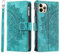 VEEMOS Custodia a Portafoglio per iPhone 12/12 Pro con Motivo Floreale Scomparti per Carte di Credito Custodia in Pelle - Verde