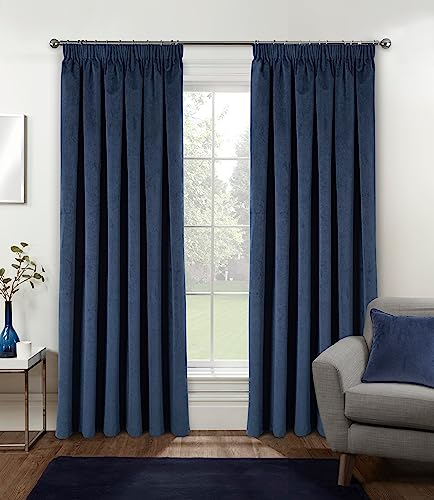 Enhanced Living Oxford Premium Velvet Navy Blackout Curtains for Curtains for Bedroom - Supersoft Tape Top Curtains - 46x72 inch (117x183 cm) - 2 x Curtain Panels