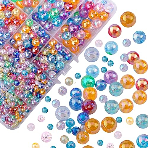 FINEASY 1420 Stück Perlen zum Auffädeln, Acrylperlen Bunte Perlen zum Basteln mit Loch 4/6/8/10mm, Bastelperlen für Selber Machen Schmuckherstellung DIY Halsketten Armbänder Kinder Erwachsene