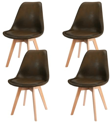 JIJIAN 4er Set Esszimmerstühle aus Wildleder mit Kissen und Holzbeinen Küchenstühle, Moderner Nordic Stil für Esszimmer, Küche und Wohnzimmer