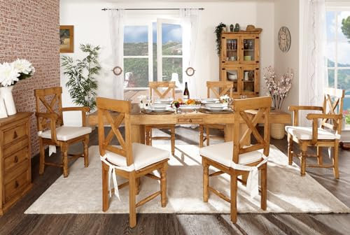 1a Direktimport Mexico Möbel Esstisch Esszimmertisch Tafel ausziehbar verlängerbar auf 220x90 cm - Pinie Massivholz