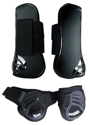 Merauno® Gamaschen Pferde 4er Set Gamaschen Paar für vorne hinter Hartschale und Klettverschluss für Damen& Herren PU Robust Elastisch Tendon Boots Classic (M, Schwarz)