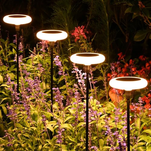 Luci Solari da Giardino 4 Pezzi Luci Solari Esterno Bianco Caldo lampada da giardino solare da esterno IP65 Impermeabie con Luci da giardino extra luminose da 34 lumen per Piscina, Cortile, Vialetto
