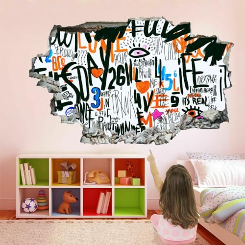 Wandtattoo Aufkleber Wandbild Graffiti-Kunst Mauerloch 3D Durchbruch Effekt Wandsticker Auge Wandaufkleber Abnehmbare Wanddeko fürs Wohnung Wohnzimmer Schlafzimmer Bad Kinderzimmer Tapeten Deko