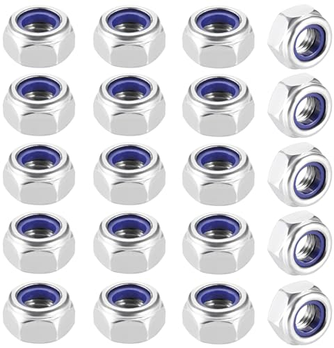 Diompirux Set di 20 Dadi Bloccaggio M8 in Acciaio Inox 304 - Esagonali Autobloccanti Con Anello Nylon per L'Edilizia e Gli Elementi di Fissaggio Industriali, Viti e Bulloni