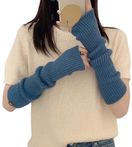jyibinee Armstulpen Student Handwärme Fingerlose Handschuhe Gerippt Hellblau