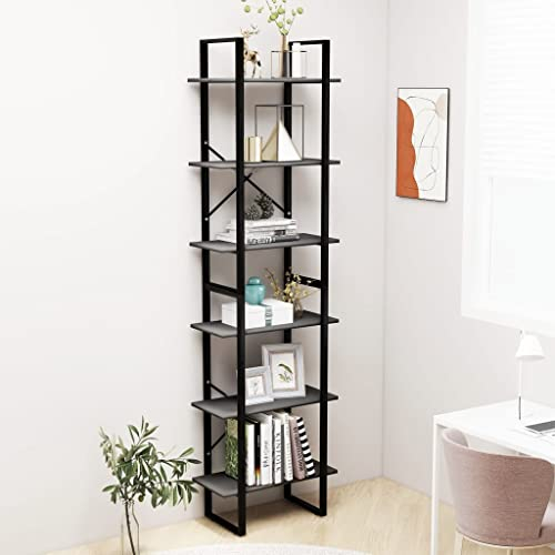 QJBSAVVA Lagerregal, Leiterregal Sideboard Bücherregal Kellerregal Geeignet für Balkon Küche Abstellraum Schlafzimmer Grau 60x30x210 cm Holzwerkstoff