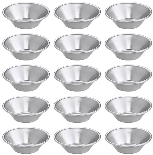 TNSRAY 15 Pièces Godets/Moules de Cuisson en Aluminium Individuel pour Cupcakes, Crèmes aux œufs, Muffins, Tartelettes, Moules à Tartelettes, Acier Inoxydable Moule à Muffin, pour Pudding, Gâteaux