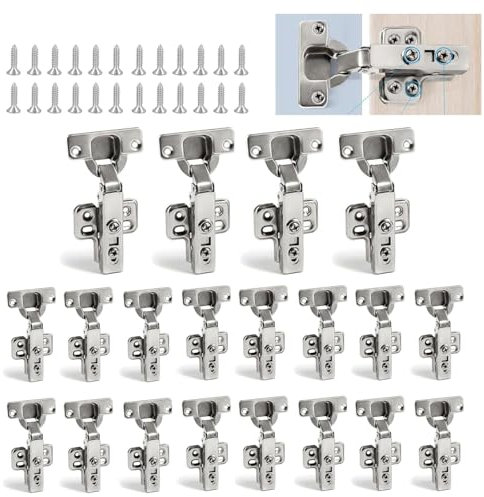 Youyijia 20Pcs Cabinet Hinges with 35 mm Screw 110 Degree Closing Hinge Cover Hinge Nickel-Plated for Kitchen Cabinet Wardrobe Door Bathroom