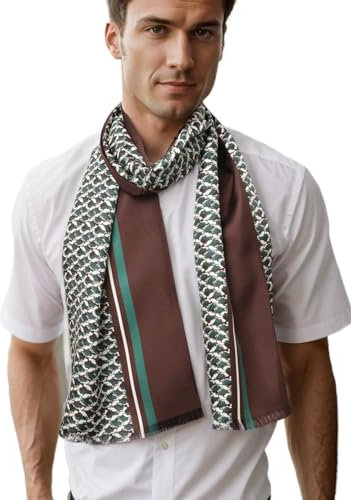 Prettystern Herren langer elegant 2-lagig klassisch business festlich reine Seide Schal kurze Fransen Grün Welle AB01