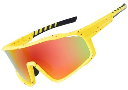 OKH Polarisierte Radfahren Sonnenbrille für Männer Frauen Outdoor Sport UV400 Fahren Angeln Mountainbike Brille (Gelb Rahmen Rote Punkte Rote Film Linse)