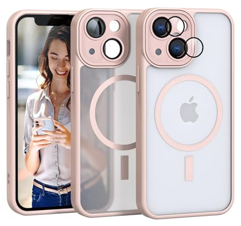Nupcknn Magnétique Coque iPhone 13 Compatible MagSafe [Protection Caméra Intégrée] Housse Ultra Fine Anti-Choc - Dos Translucide Mat + Bordure TPU Souple
