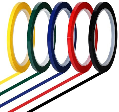 SYCSYH Whiteboard Klebeband 3 mm x 66 m Buntes Klebeband Grafikband Selbstklebend Whiteboard Linien 5 Farben Sortiert Zierlinienband Für Blackboard Notebook Artist Tape Marking Masking Tape