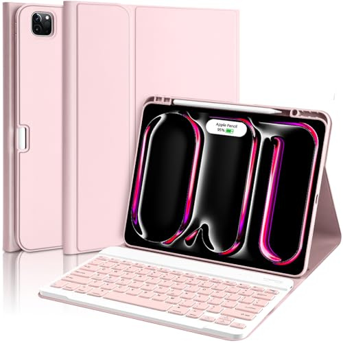 aMZCaSE for iPad Pro 13 inch Keyboard Case (M5/M4, 2025/2024),Keyboard Case for iPad 13 Pro Magnetic Detachable Folio Slim Folio iPad Pro 13 Keyboard,Smart Sleep/Wake,Pencil Holder(Pink)