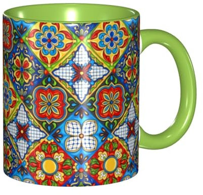 RAIZHE Tazas de café mexicanas con azulejos de cerámica, taza grande de porcelana, tazas de té de cerámica, juego de regalo, ideal para té, chocolate caliente, taza de color blanco, material de