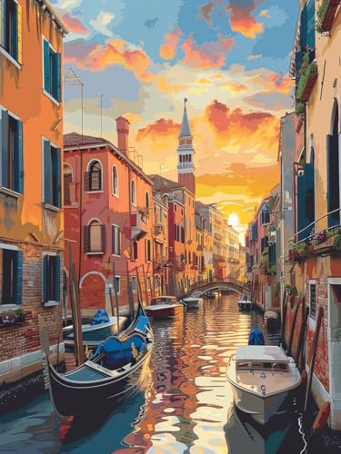 Musevial Boat Paint by Numbers Kit for Adult- Ship Paint by Number Kits, Sunset Watercolor Paint by Number for Adults Perfect for Gift Home Wall Decor(30x40cm)