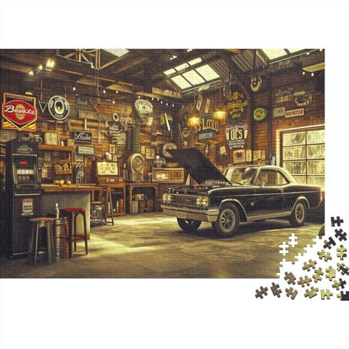 lihuogongsio Voiture rétro 1000 Pièces Puzzle Adultes Garage Lumineux De Jeu Coloré Puzzle Aide À La Relaxation Cadeau Unique Classiques Décor À La Maison Challenge Puzzle 1000pcs (75x50cm)