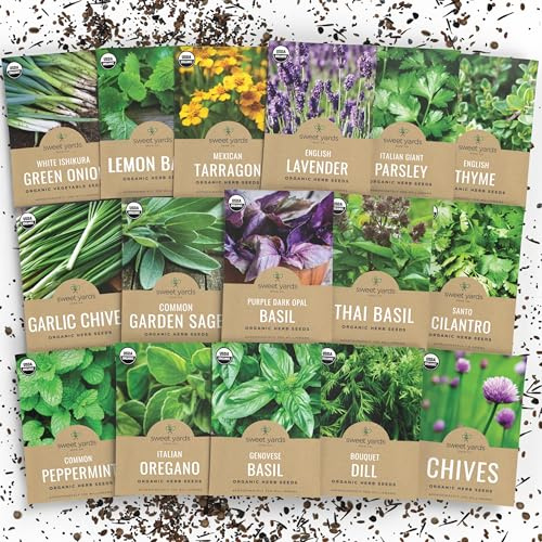 Organic Herb Seeds Variety Pack - 16 Individual Packs - 2026 Season - Basil, Cilantro, Dill, Thyme, Parsley and More! for Indoor & Outdoor Planting (Non-GMO, Certified Organic)