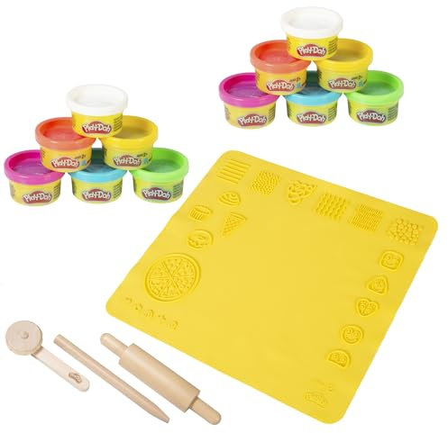 roba x Play-Doh Nachhaltiges Spielset - Extragroße 3D-Kreativmatte, 12 Knetdosen, FSC-Holzwerkzeuge - Pädagogisch wertvoll & spielbereit - Für Kinder ab 3 Jahren