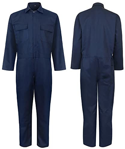 ProMaxFit Men's Long Sleeves Coverall Boiler Suit for Workshop Mechanics - Gray Color, 9 Sizes - Overall Cotton Blend Jumpsuit for Painters, gardeners, Welders and builders. (Simple Blue, 2XL)