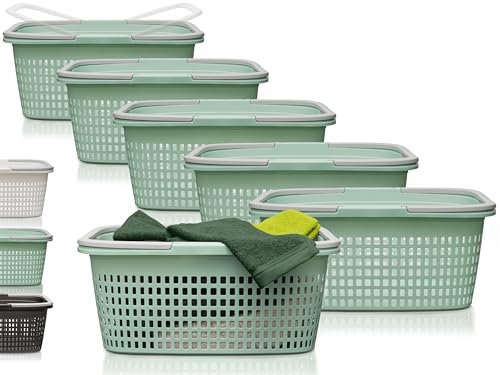 Hausfelder Wäschewanne 58x37x25cm – Wäschewannen 6er Set - Stabil & Wetterfest - Wäschekörbe mit Henkeln & Griffen 35 l (Jadegrün, 6 Körbe)