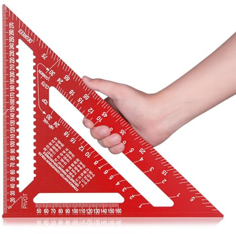 Beslands Zimmermannswinkel 300mm, Anschlagwinkel Metall, Zimmermannswinkel groß Metrisch 45 und 90 Grad Winkelmesser, Rot