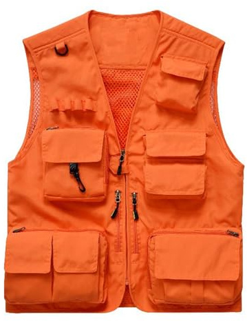 Vivikivi Klassisk utomhusfiskeväst för män, verktygsväst, Orange, 3XL
