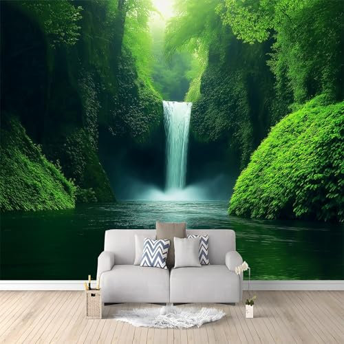 Papier Peint de Photo Paysage Naturel De Cascade Verte 250x175 cm Papier Peint Panoramique Papier Peint intissé Murale Pour Chambre De Fille, Garçon, Chambre De Bébé Salon Chambre Décor