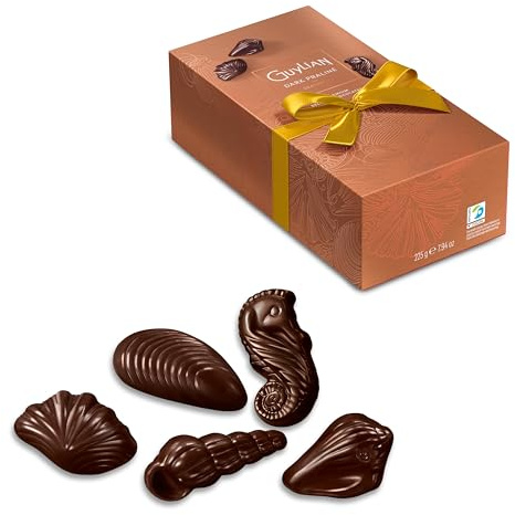 Guylian Dark Praliné Geschenkbox mit Schleife – 225g Belgische Meeresfrüchte-Pralinen mit Nuss-Nougat Füllung – Perfekt zu Oster, Muttertag oder andere Anlässe
