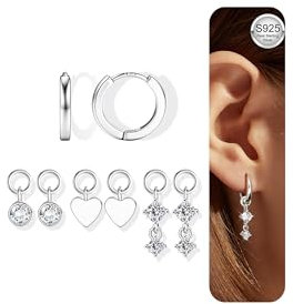 YADOCA Ohrringe und Charme Set für Damen - Silber 925 Creolen Hypoallergen Klein - Schlafen Goldene Ohrringe Damen Schmuck Silber/Gold