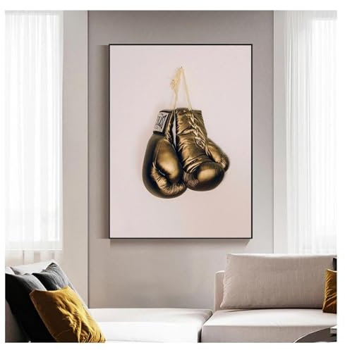 BMGKYAGL Posterdrucke, Sportboxen, Leinwandmalerei, Poster, Old School, ermutigendes Gif, Boxhandschuhe, goldene Wandkunst, 80 x 120 cm, rahmenlos