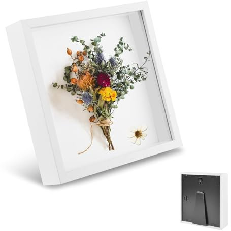 EVDZNA Bilderrahmen zum Befüllen, Objektrahmen Tiefer 3 cm, Tiefer Bilderrahmen zum Befüllen 30 x 30 cm, mit Transparente Acrylplatte, 3D Rahmen für Objekte, Hochzeitsstrauß, Weiß