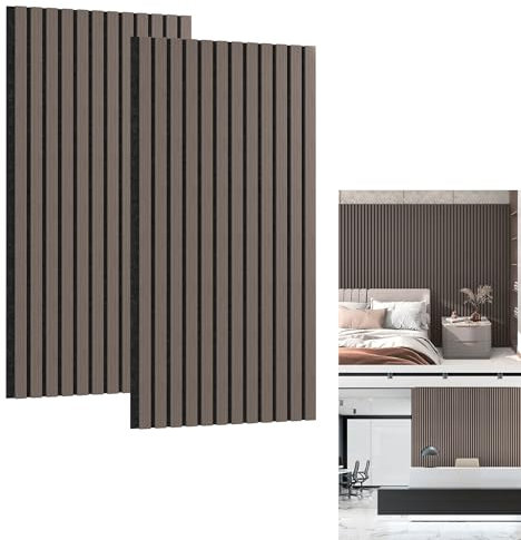 YRHome Lot de 4 panneaux acoustiques muraux - 120 x 60 cm - Revêtement mural - Éléments acoustiques - Mur à lamelles - Feutre acoustique - Aspect bois - Marron noyer