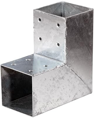 Pfostenecke für Holzpfosten 90 × 90 mm – L-Form Winkel aus feuerverzinktem Stahl | Steckverbinder | Pfostenverbinder T-Stück für Carport, Zaun & Garten