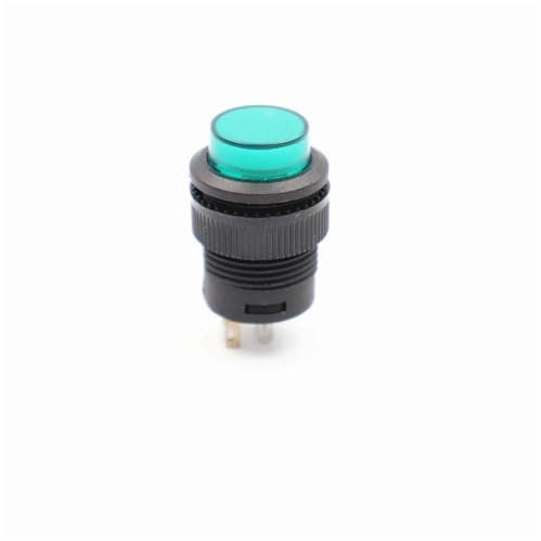 Interruttore a pulsante con chiave R16-503 con luce, interruttore autobloccante rotondo 4 pin 2 pin 16 mm con luce 3 V, 5 pezzi(4Pin light green)