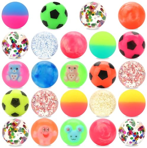 TAXTYHRE 24 Stück Flummies für Kinder, 25mm Bunte Flummies für Kinder, Ideal für Partyspiele Mitgebsel Kindergeburtsta Gastgeschenke, Zufällige Stile