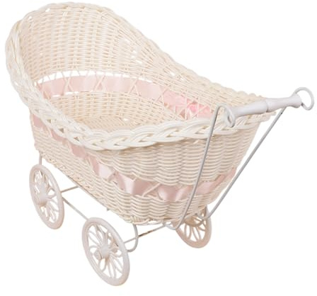 Geflochtener Kinderwagen Für Baby Shower | Rustikaler Rattan-Imitat Vierrädriger Wagen - Deko Für Zuhause Innen Außen Kinderzimmer Spielzeit Garten Picknick Ausflüge Reisen Party