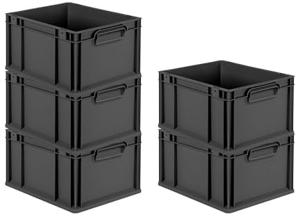 PROREGAL SparSet 5x Eurobox NextGen Grip | HxBxT 22x30x40cm | 20 Liter | Griffe geschlossen | Schwarz | Eurobehälter, Transportbox, Transportbehälter, Stapelbehälter