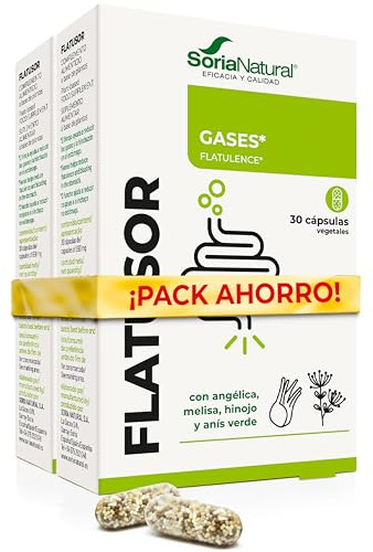 Soria Natural Flatusor - Alivia Gases e Hinchazon Adultos, la Distensión Abdominal y Favorece la Digestión - Liberación Prolongada para Efecto Largo y Sostenido - PACK2