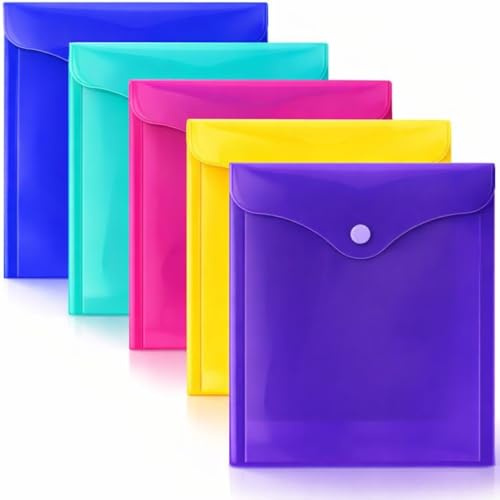 1ABOVE A5 Dokumentenmappen mit Druckknöpfen, Kunststoff, mit Schnappverschluss, leicht, transparent, für Büro, Schule und Zuhause, 5 Stück