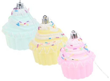 UKCOCO 3pcs Cupcake Party Decorations Hanging Christmas Tree Ornaments Macaron Dessert Faux Cupcake Pendant for Xmas Year Party Supplies
