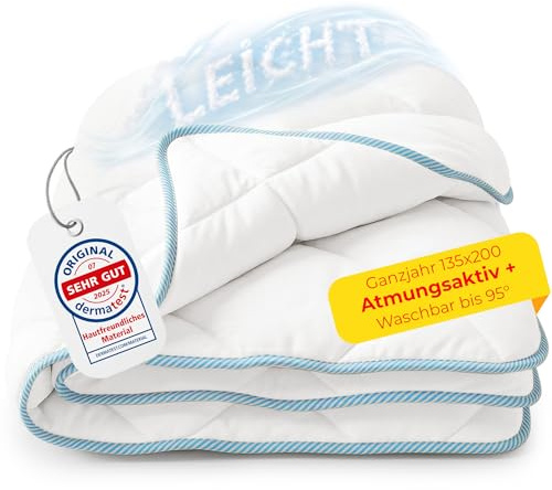 Bettdecke 135x200 alle Jahreszeiten - [Ökotex Zertifiziert & Atmungsaktiv] | Oberbett Waschbar bis 95°, aus feinem Mikrofaser, Ganzjahresdecke versteppt, Decke für Winter/Herbst, Steppdecke