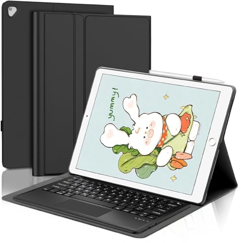 WAVATA Tastatur für iPad Pro 12.9 2/1 Generation 2017/2015 mit Touchpad, Hülle mit Tastatur für iPad Pro 12.9 QWERTZ Layout Magnetisch Abnehmbarer, Schwarz